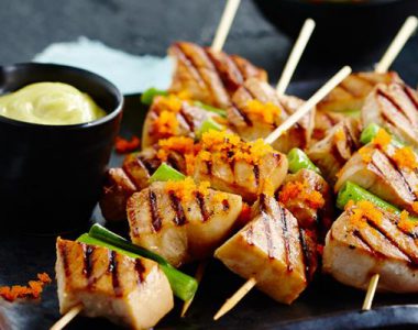 Teriyaki Swordfish Skewers with Heritage Tomato Salad