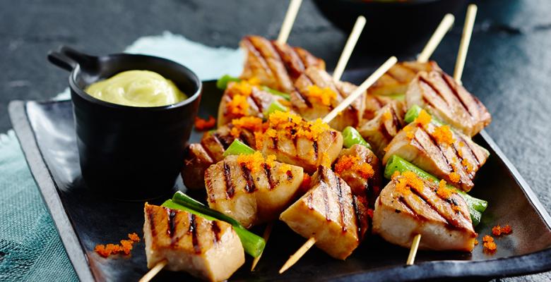 Teriyaki Swordfish Skewers with Heritage Tomato Salad