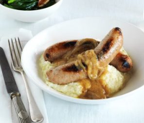 Bangers and Mash with Caramelised Onion Gravy