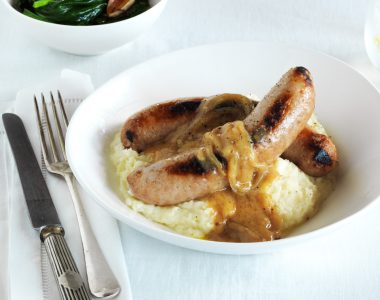 Bangers and Mash with Caramelised Onion Gravy