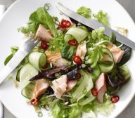 Hot Smoked Salmon Mixed Leaf Salad with Sweet Soy Dressing