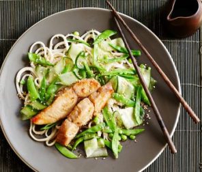 Miso Marinated Kingfish Fillets with Noodles & Snow Pea Salad