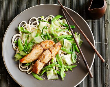 Miso Marinated Kingfish Fillets with Noodles & Snow Pea Salad