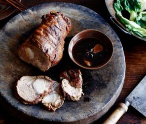 Oven Braised Pork Neck with Stir Fried Asian Greens