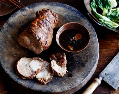 Oven Braised Pork Neck with Stir Fried Asian Greens