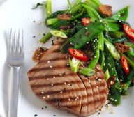 Soy Glazed Tuna with Stir Fried Greens with Garlic & Soy