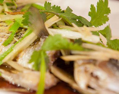 Steamed Baby Barramundi with Ginger and Coriander Soy