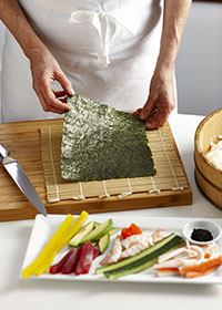 Bamboo sushi mat with nori sheet