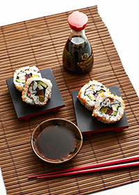 Sushi Rolls served with Kikkoman
