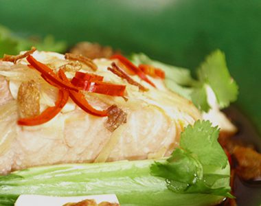 Teriyaki Salmon with Bok Choy, Tofu and Shiitake Mushrooms