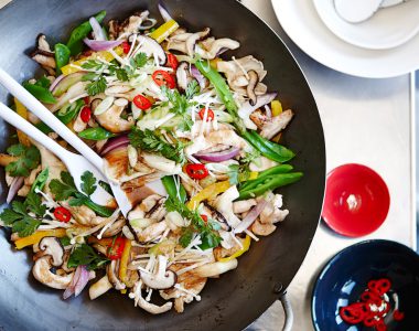 Teriyaki Chicken Stir Fry with Mixed Mushrooms and Snow Peas