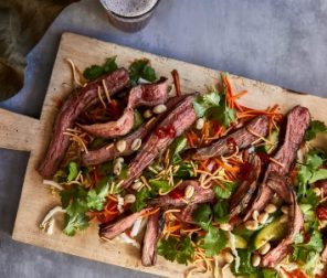 Soy Marinated Flank Steak with Crispy Asian Style Salad