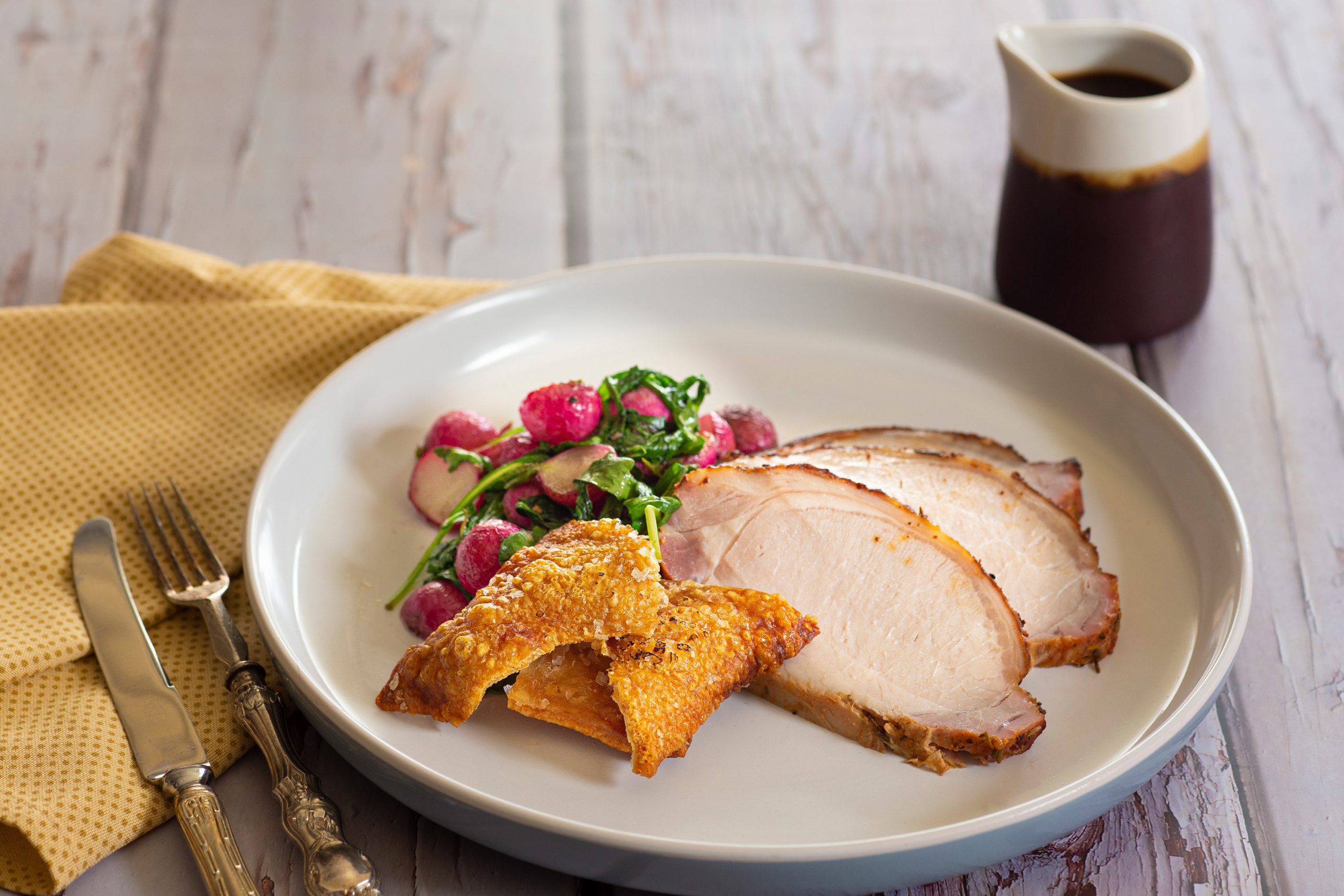 Kikkoman Crispy Roast Pork With Soy Crackling and Sauteed Radish and ...