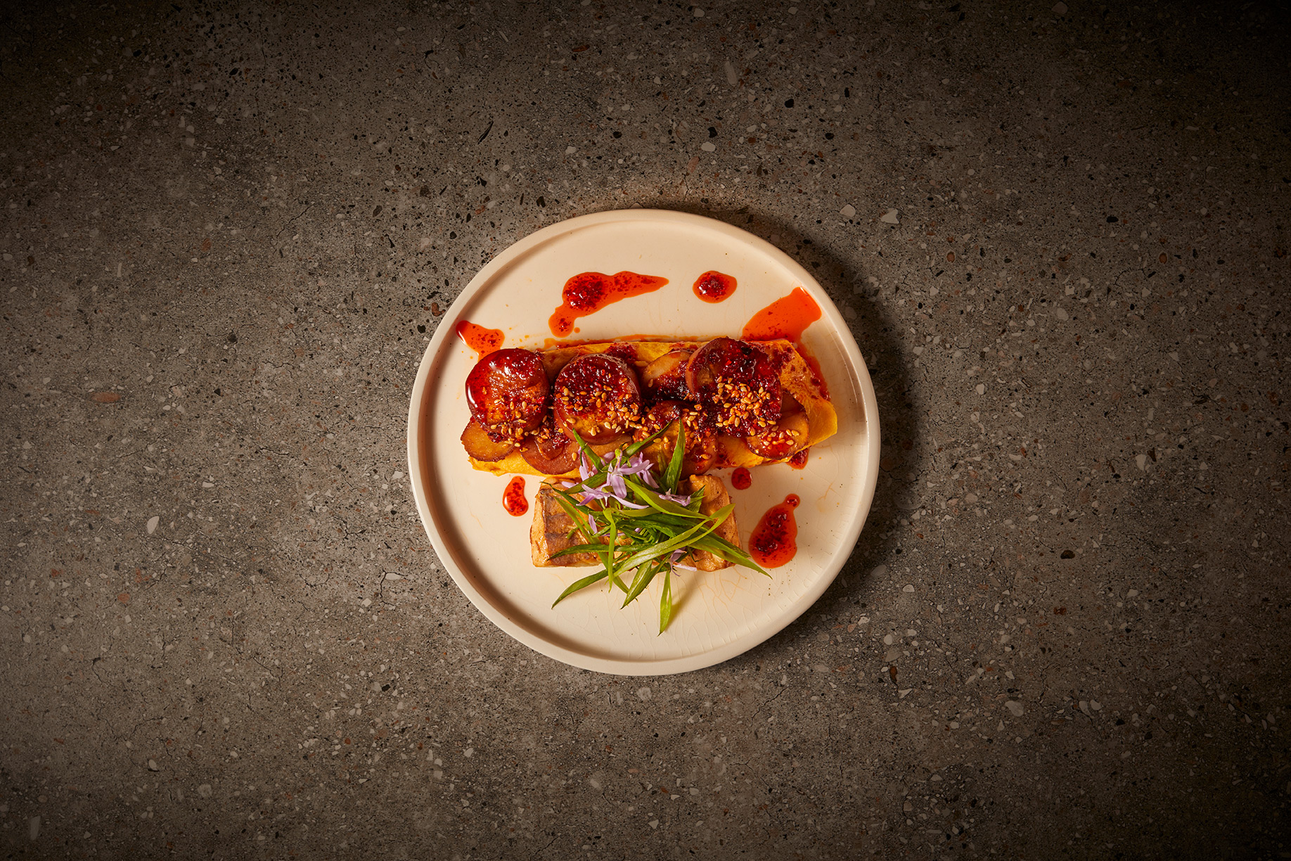 Kikkoman Shallot Ginger Flathead with Caramelised King Mushrooms & Egg