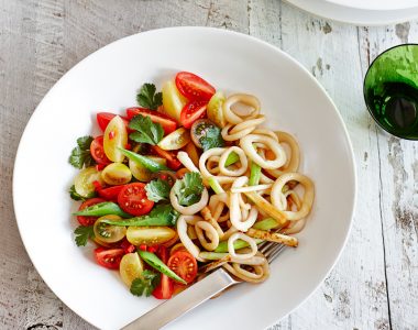 Teriyaki Calamari Stir Fry with Snow Pea Salad