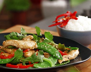 Hot Sesame Chicken Stir Fry with Sesame, Ginger and Soy