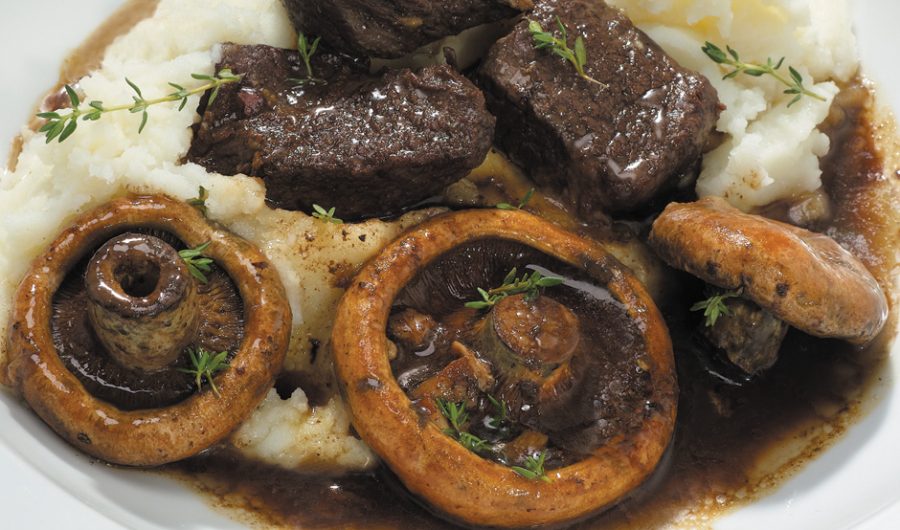 Slow Cooked Beef with Red Wine and Mushrooms
