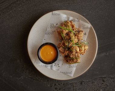 Karaage chicken, kimchi mayo, shallots, sesame