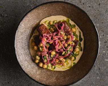 Falafel Gnocchi, Mushroom Tarator with Crumpet Spice