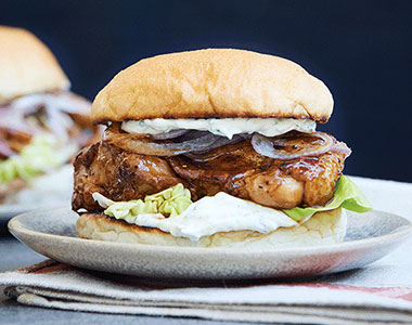 Soy-Glazed Chicken Burgers with Sour Cream & Onion