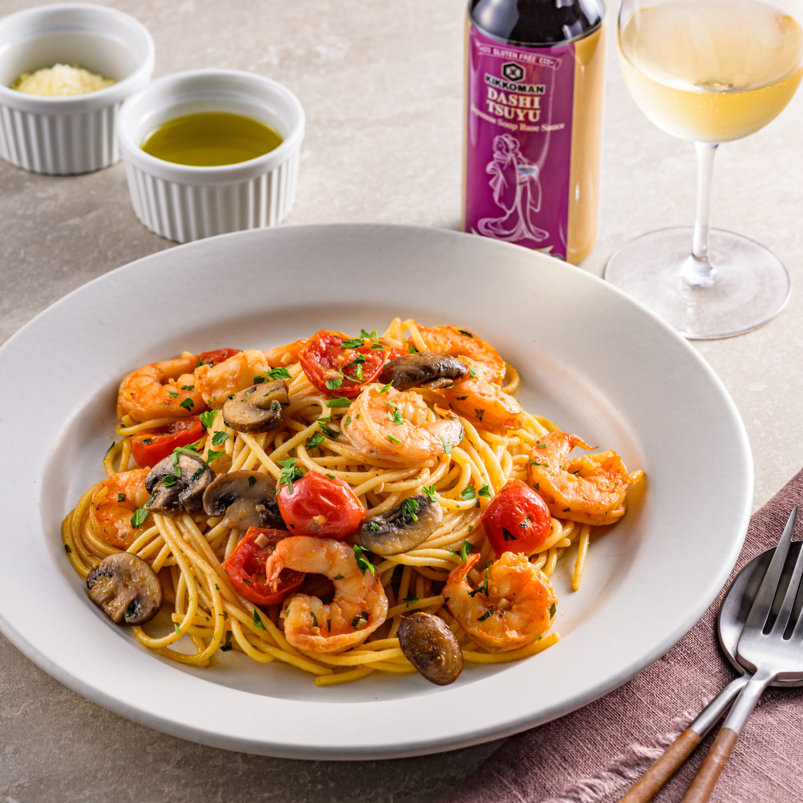 Prawn and Mushroom Japanese-Style Pasta