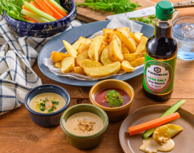 Soy Sauce Dip Trio:  Garlic & Yoghurt Spicy Herb Tomato Crispy Smoky Mayonnaise