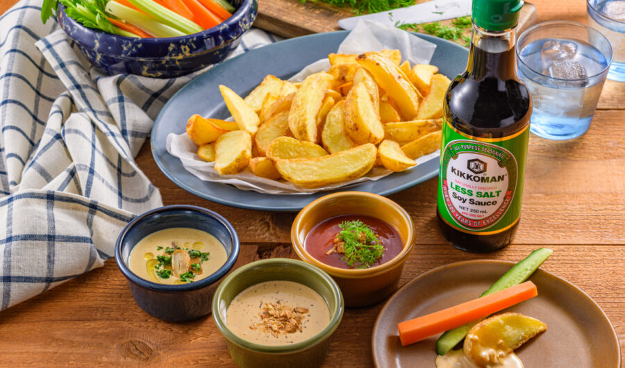 Soy Sauce Dip Trio:  Garlic & Yoghurt Spicy Herb Tomato Crispy Smoky Mayonnaise