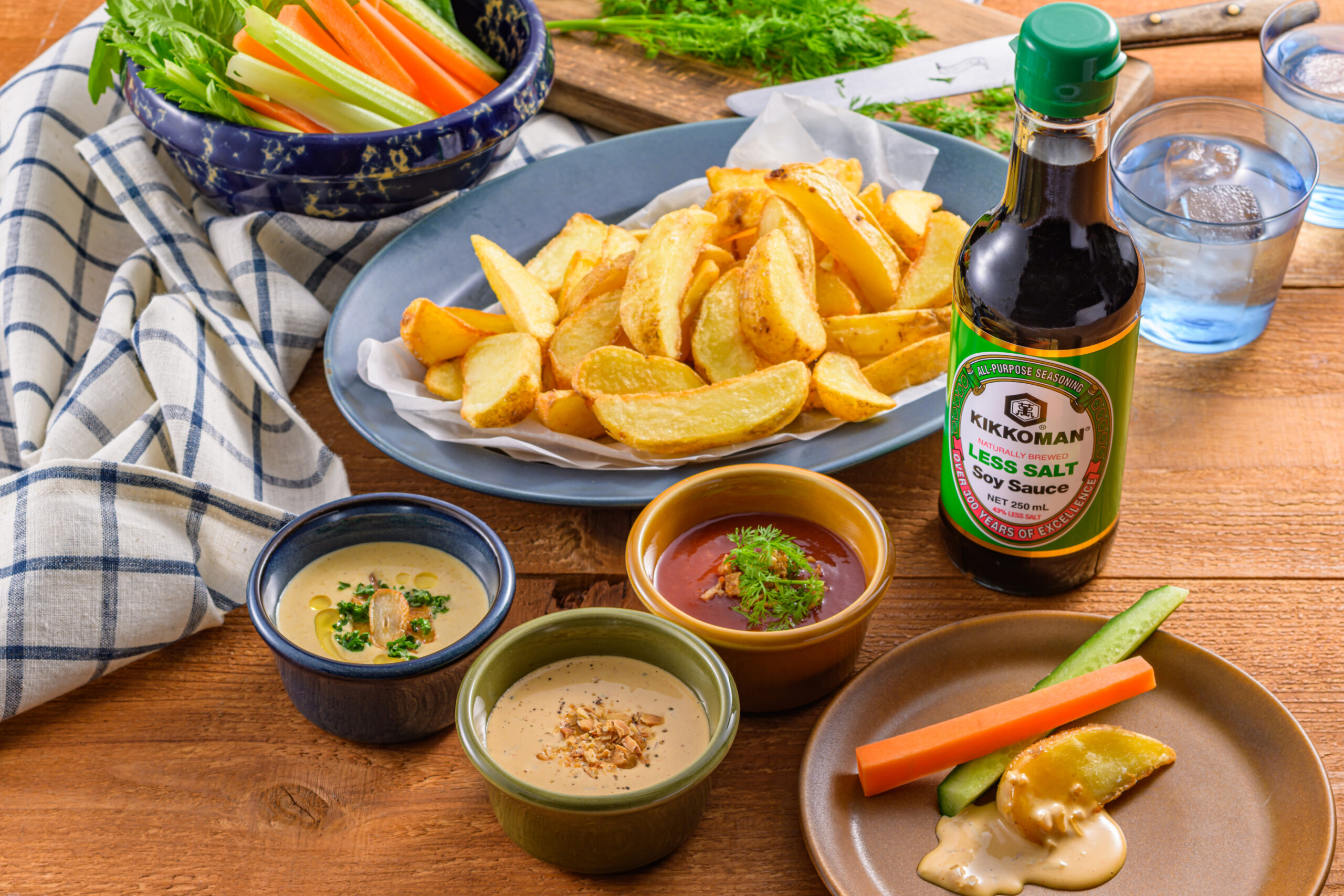 Soy Sauce Dip Trio:  Garlic & Yoghurt Spicy Herb Tomato Crispy Smoky Mayonnaise