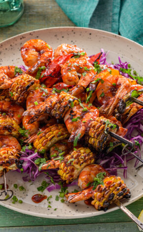 Sweet and Spicy BBQ Prawns Skewers