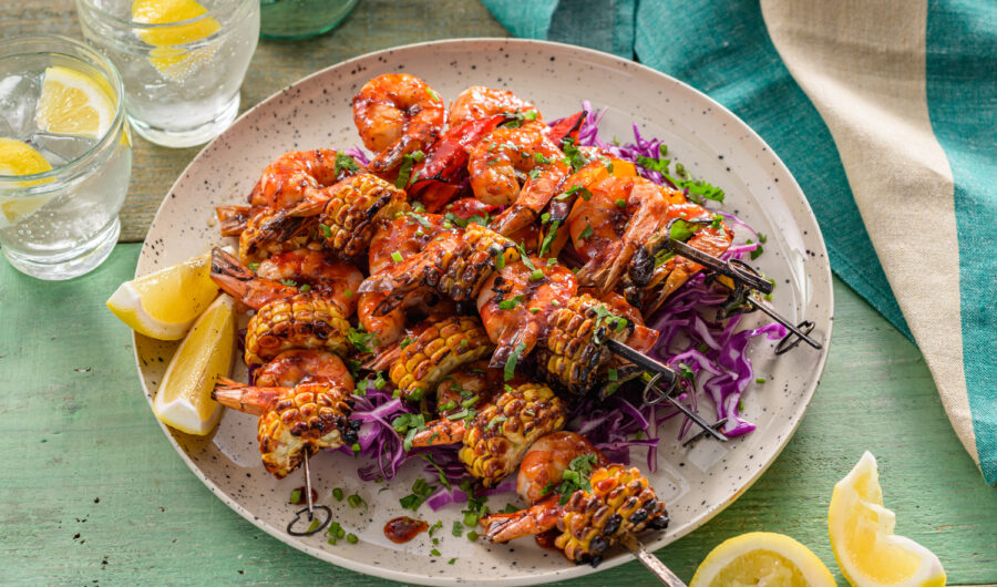 Sweet and Spicy BBQ Prawns Skewers