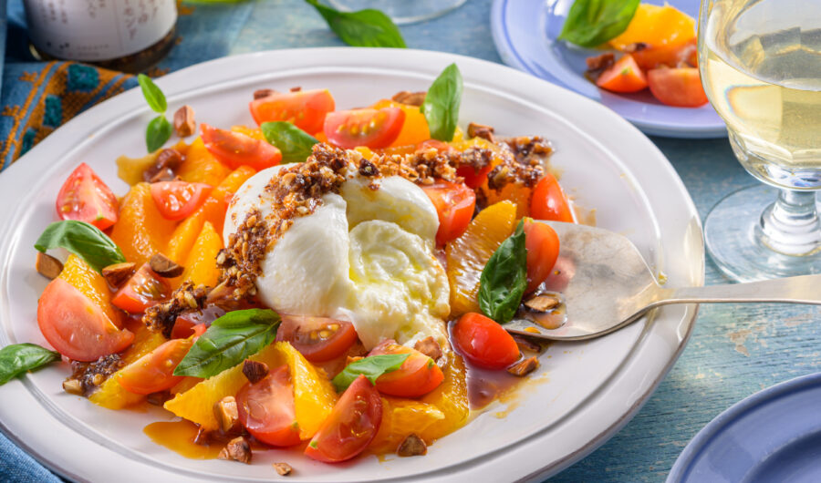 Burrata with Orange and Cherry Tomato Salad