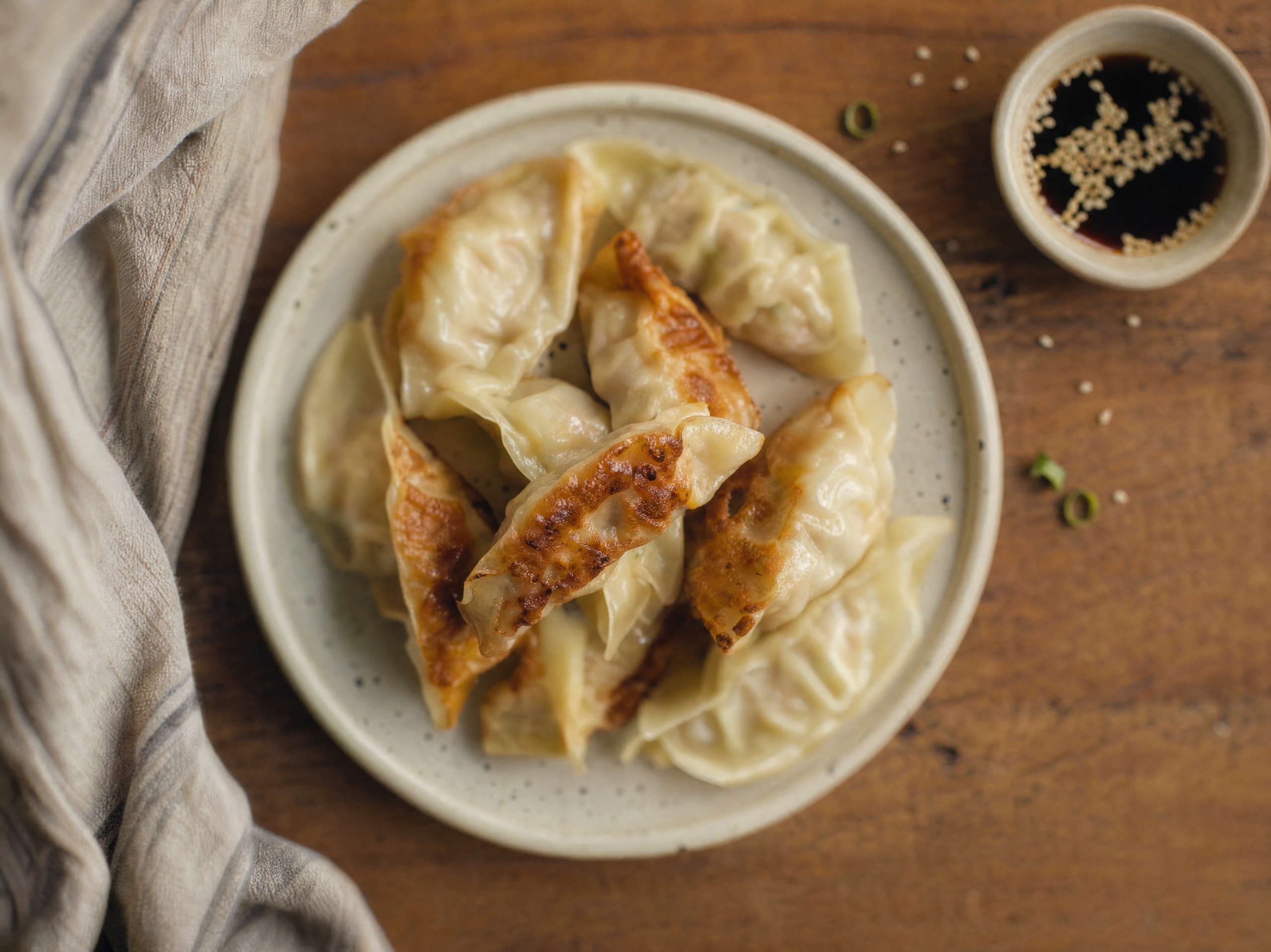 PAN-FRIED GYOZA WITH DIPPING SAUCE